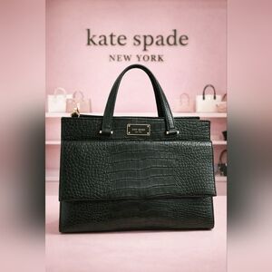 Kate Spade Crossbody Black Croc-Embossed Satchel